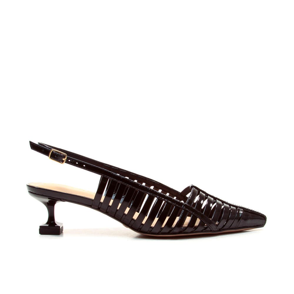 Slingback Couro Preto Salto Baixo Cecconello 2777001-4