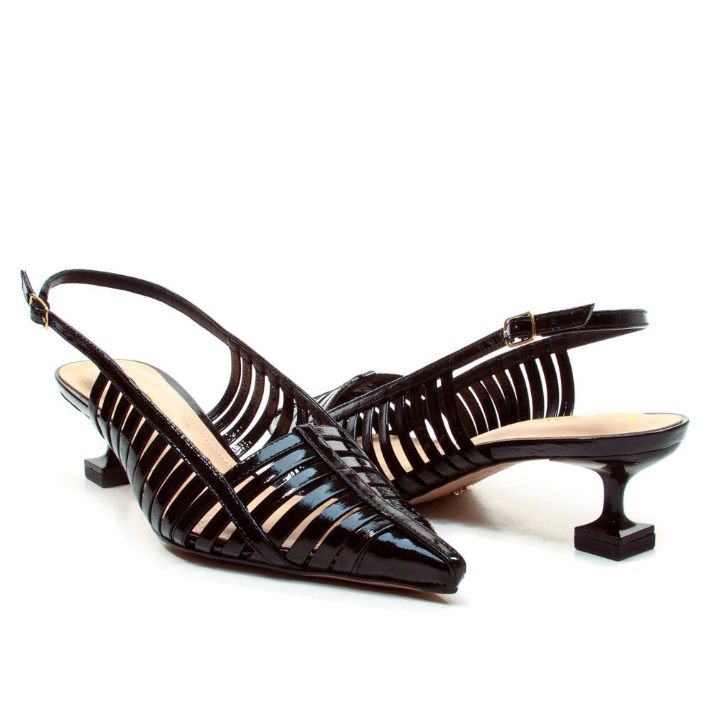 Slingback Couro Preto Salto Baixo Cecconello 2777001-4 Preto 4