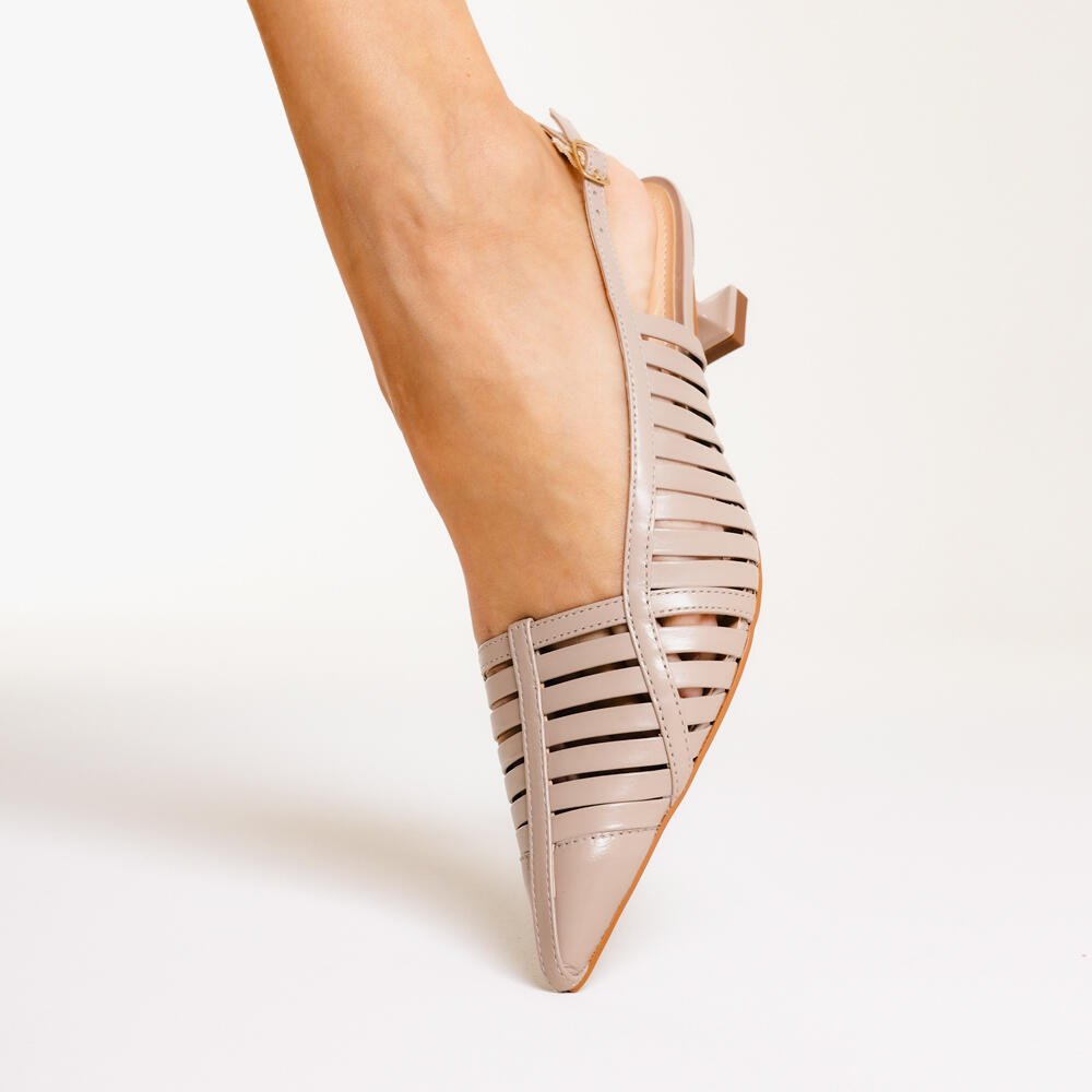 Slingback Couro Nude Salto Baixo Cecconello 2777001-1 Nude 2