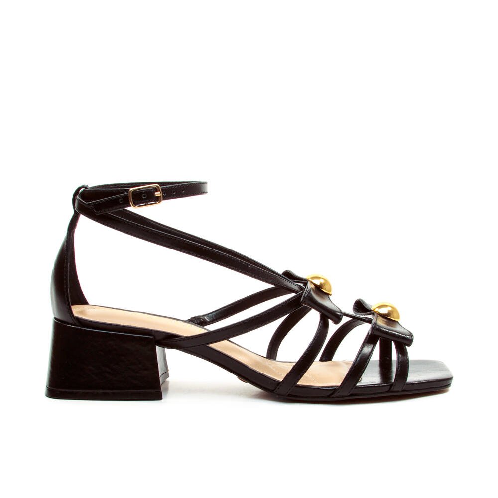 Sandália Couro Preto Salto Bloco Cecconello 2738001-1