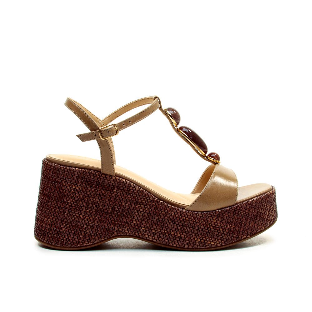 Sandália Plataforma Couro Nude Cecconello 2720002-3