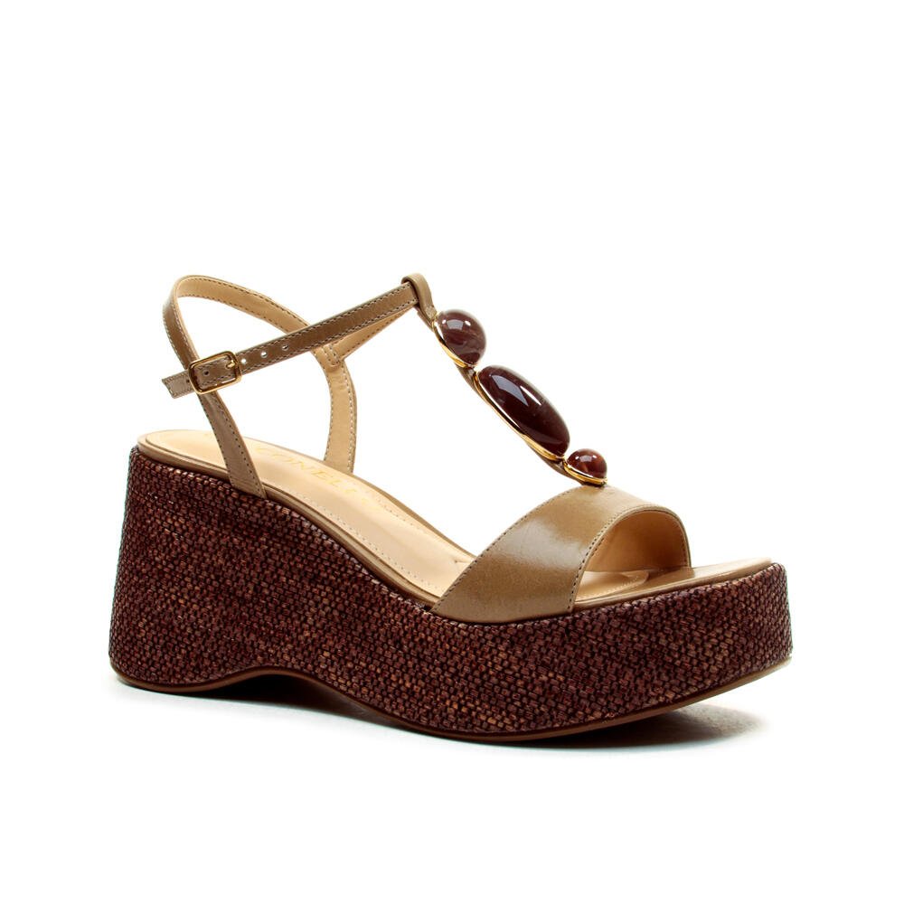 Sandália Plataforma Couro Nude Cecconello 2720002-3 Marrom 3