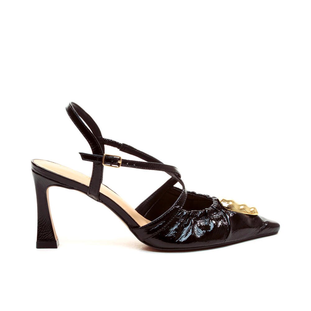 Slingback Couro Preto Salto Médio Cecconello 2640009-3