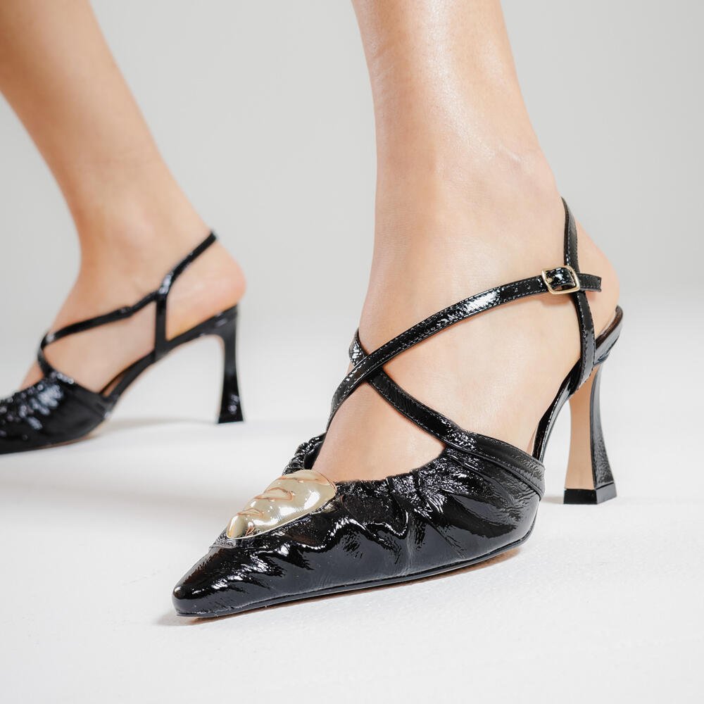 Slingback Couro Preto Salto Médio Cecconello 2640009-3 Preto 2