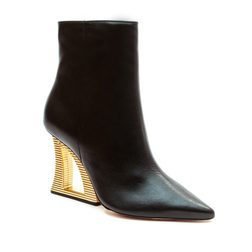 Bota Couro Preto Salto Vazado Cecconello 2443001-3 Preto/Dourado 2