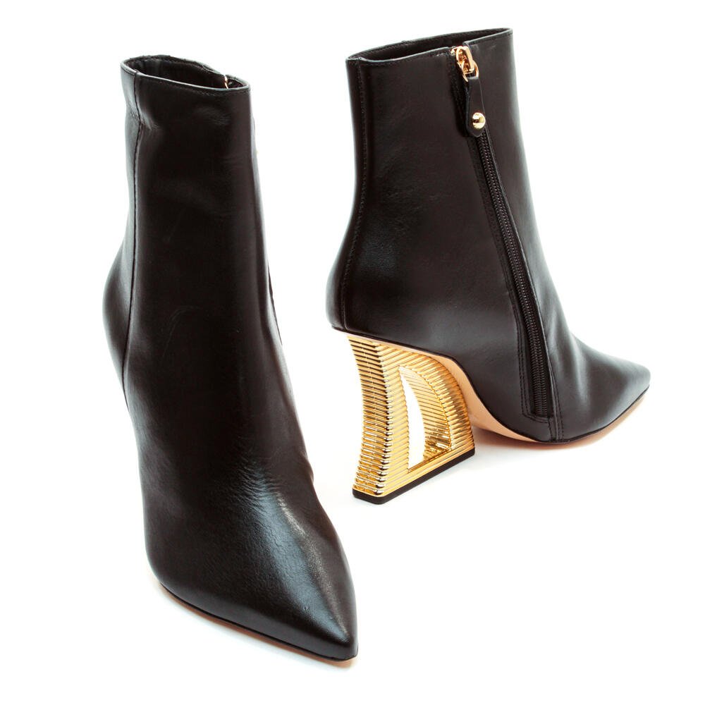 Bota Couro Preto Salto Vazado Cecconello 2443001-3 Preto/Dourado 4