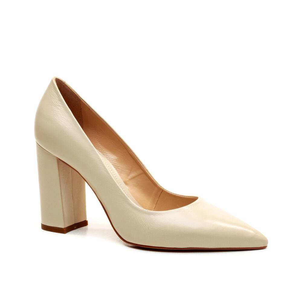 Scarpin Couro Branco Salto Alto Bloco Cecconello Off White 2