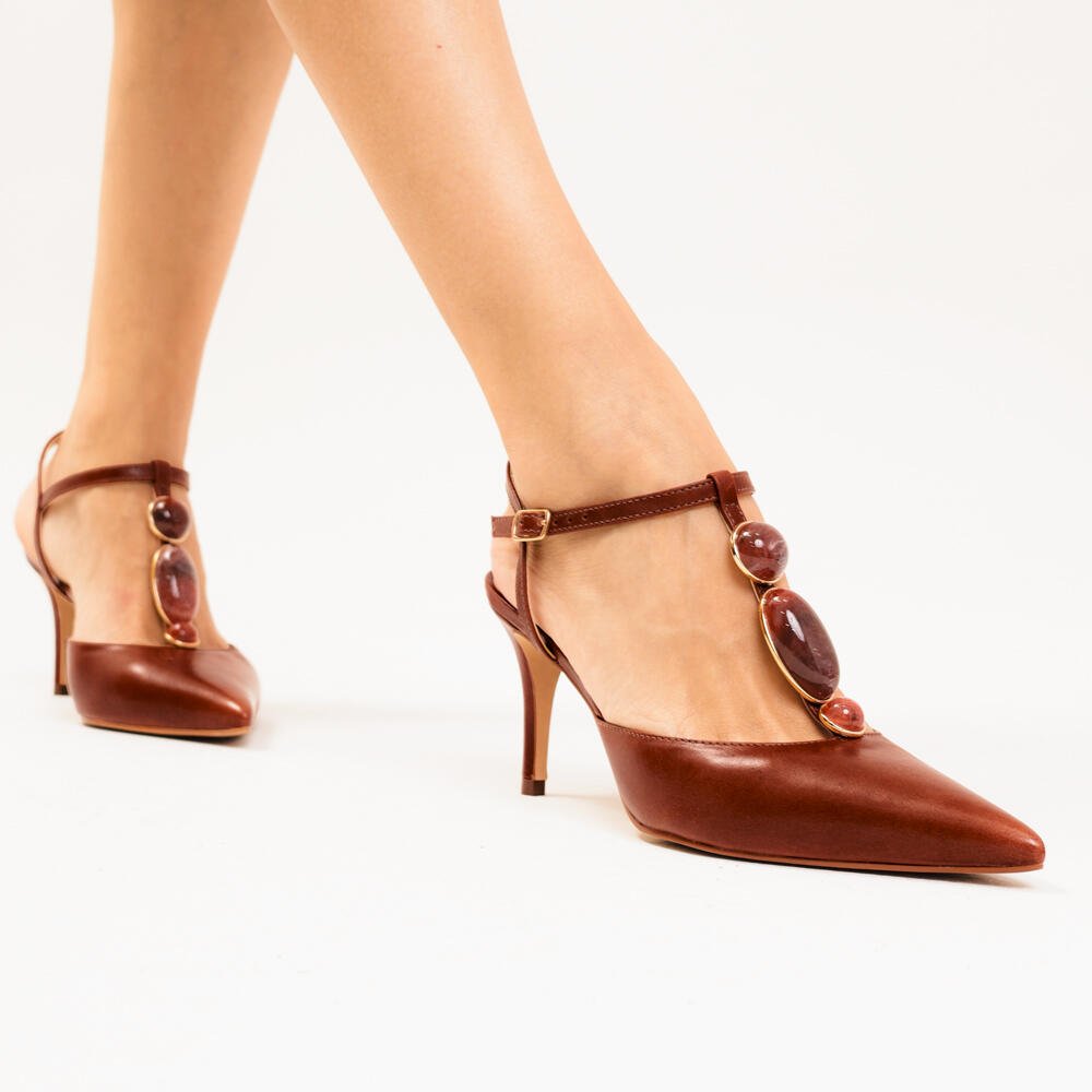 Slingback Couro Marrom Salto Médio Cecconello 2717003-3 Marrom 2