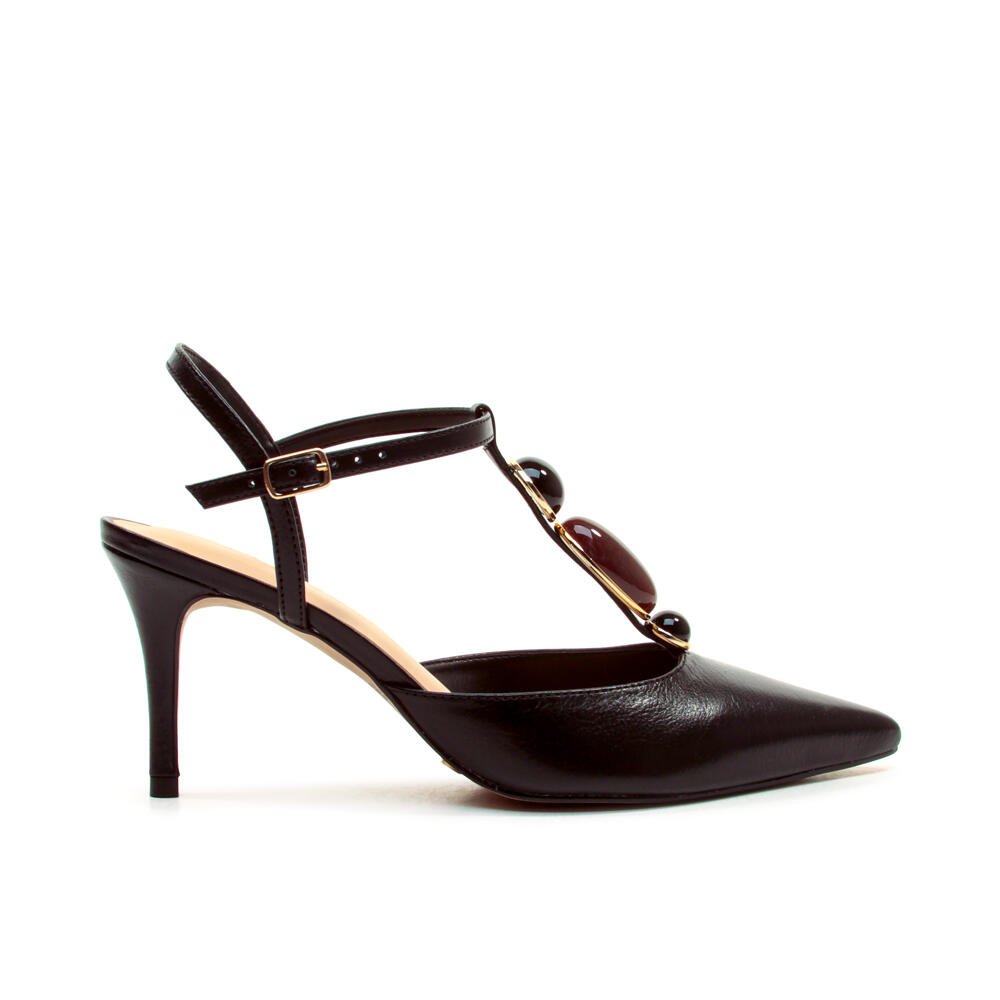 Slingback Couro Preto Salto Médio Cecconello 2717003-1