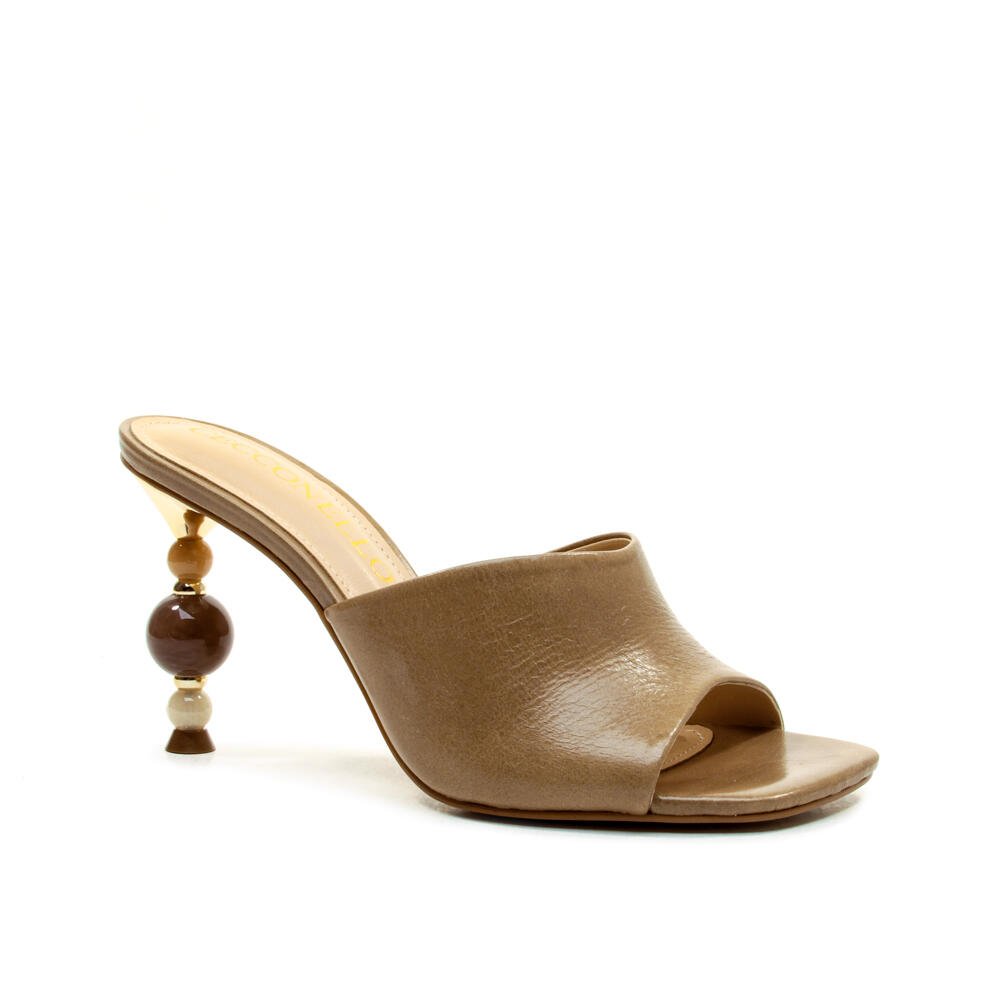 Tamanco Couro Nude Salto Alto Cecconello 2764001-3 Marrom 3