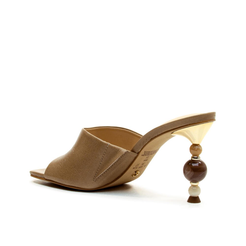 Tamanco Couro Nude Salto Alto Cecconello 2764001-3 Marrom 4