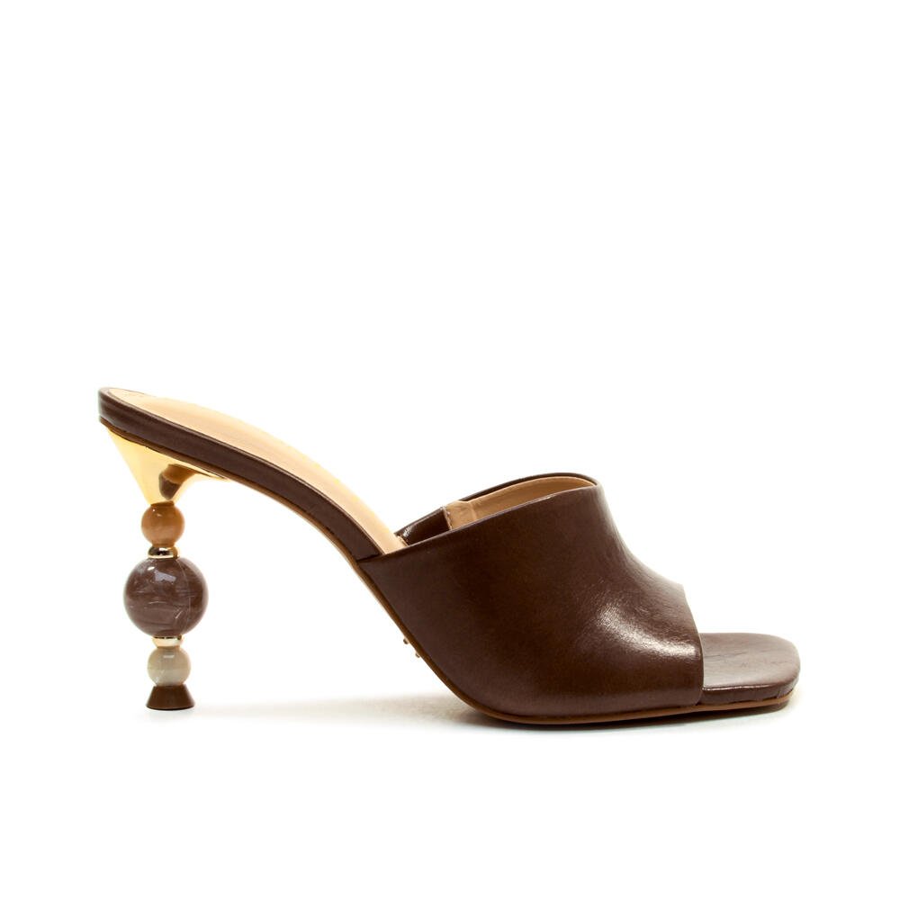 Tamanco Couro Marrom Salto Alto Cecconello 2764001-1