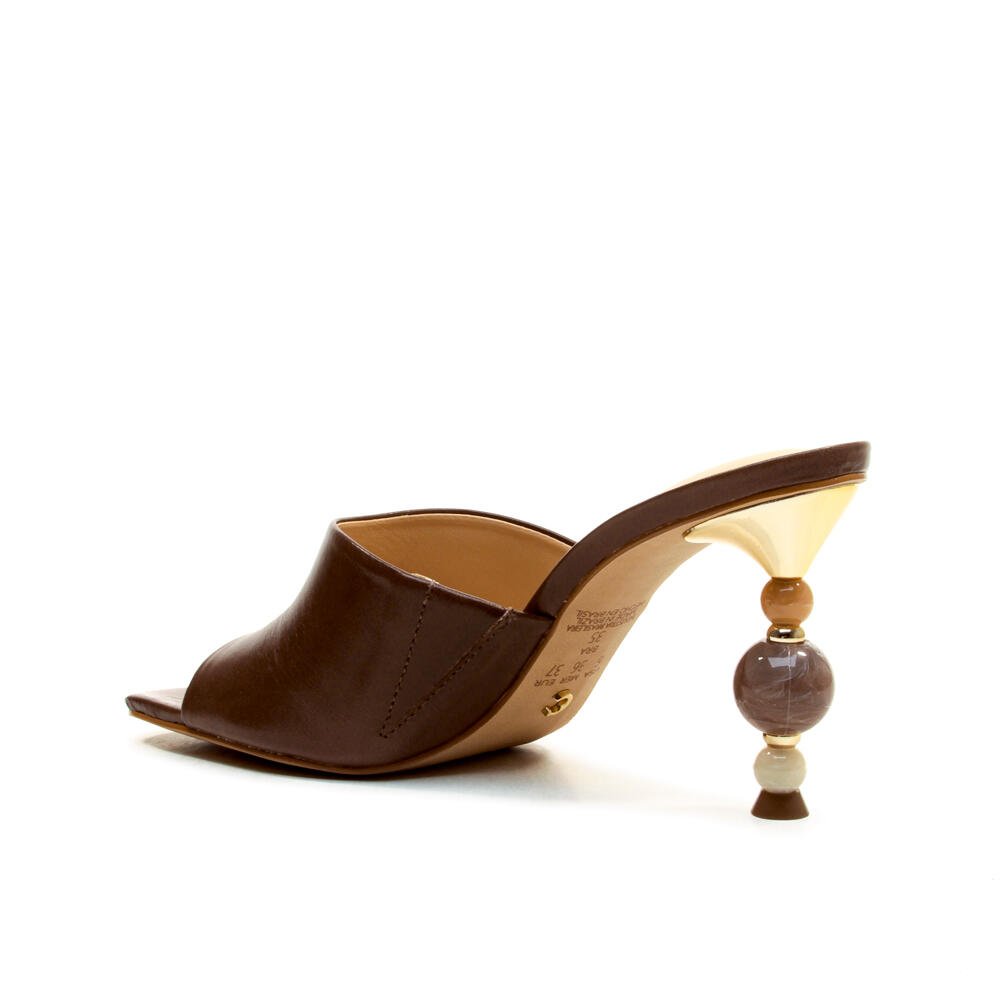 Tamanco Couro Marrom Salto Alto Cecconello 2764001-1 Marrom 4