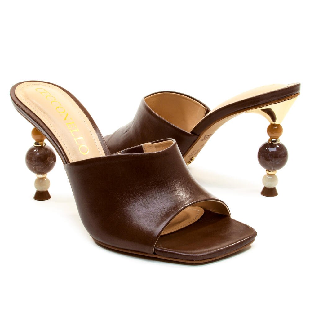 Tamanco Couro Marrom Salto Alto Cecconello 2764001-1 Marrom 5