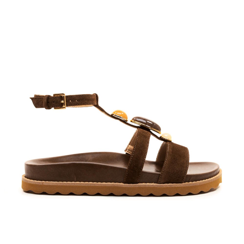 Sandália Papete Couro Marrom Cecconello 2753002-1