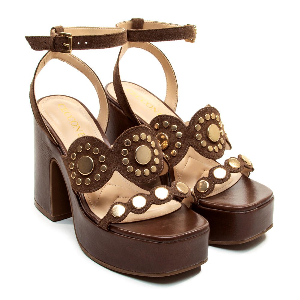 Sandália Plataforma Couro Marrom Cecconello 2741004-1 Marrom 5