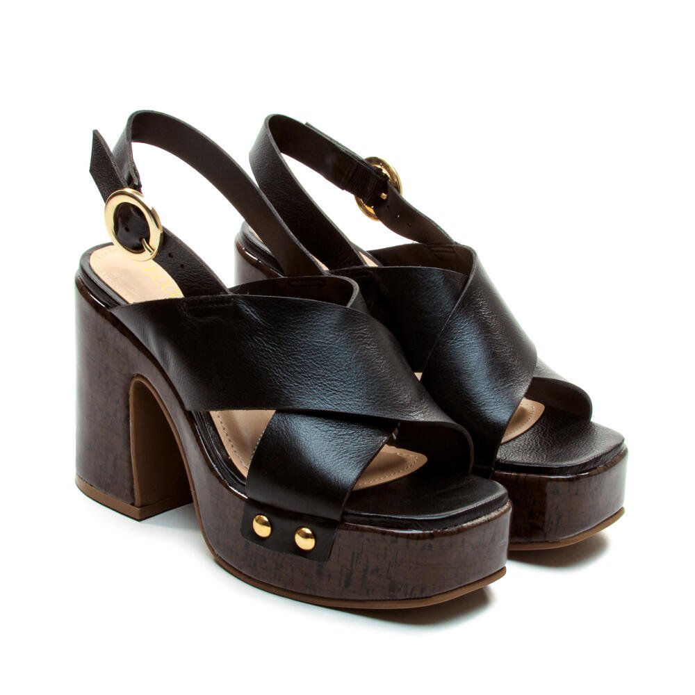 Sandália Plataforma Couro Preto Cecconello 2741007-1 Preto 5