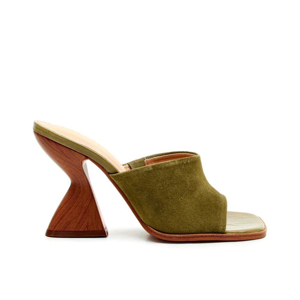 Tamanco Couro Verde Salto Alto Cecconello 2718003-2