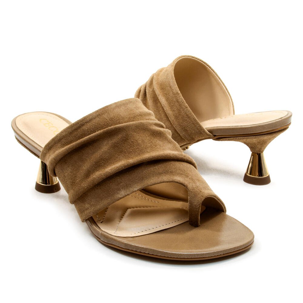 Tamanco Couro Nude Salto Baixo Cecconello 2784001-3 Marrom 5