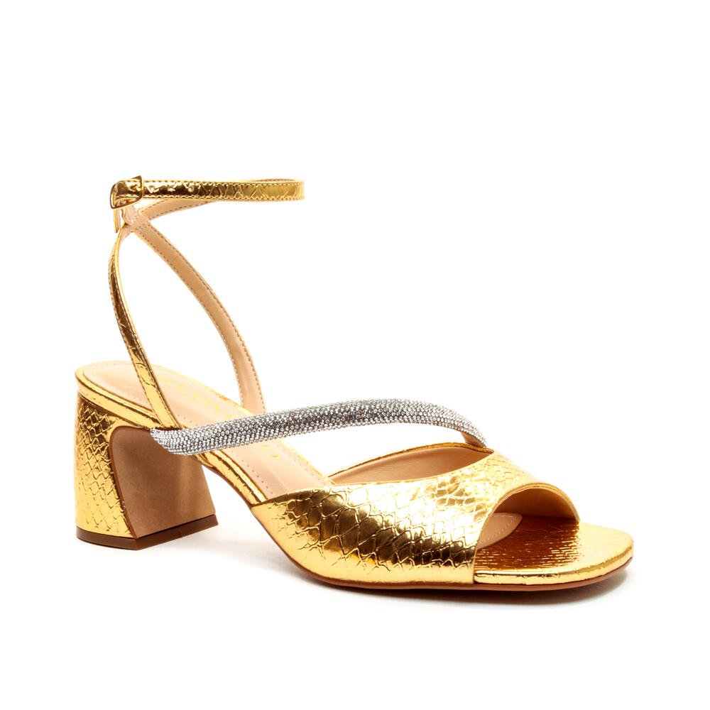 Sandália Ouro Salto Bloco Médio Cecconello 2564001-1 Ouro 3