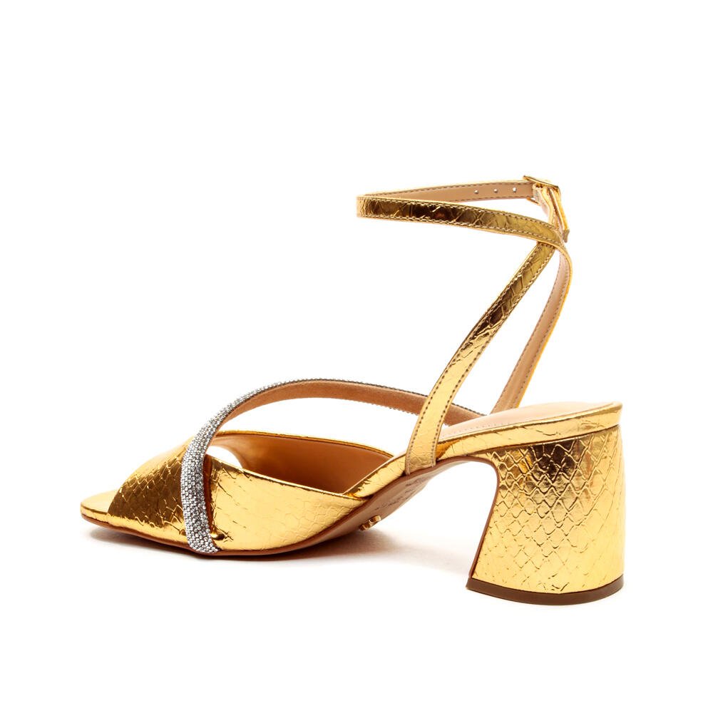 Sandália Ouro Salto Bloco Médio Cecconello 2564001-1 Ouro 4