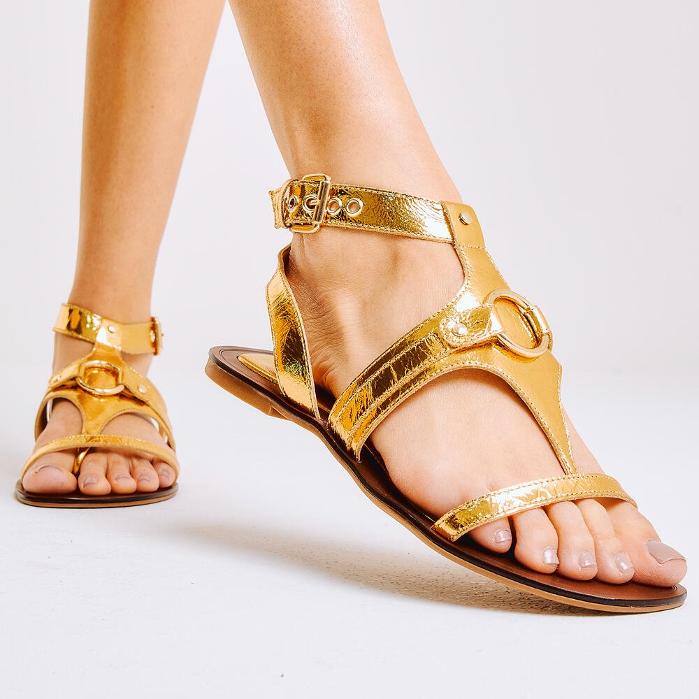 Rasteira Couro Ouro Cecconello 2787004-1 Dourado 2