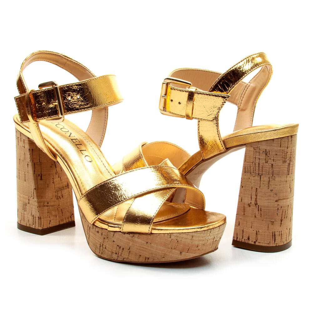 Sandália Couro Ouro Plataforma Cecconello 2809002-3 Dourado 5