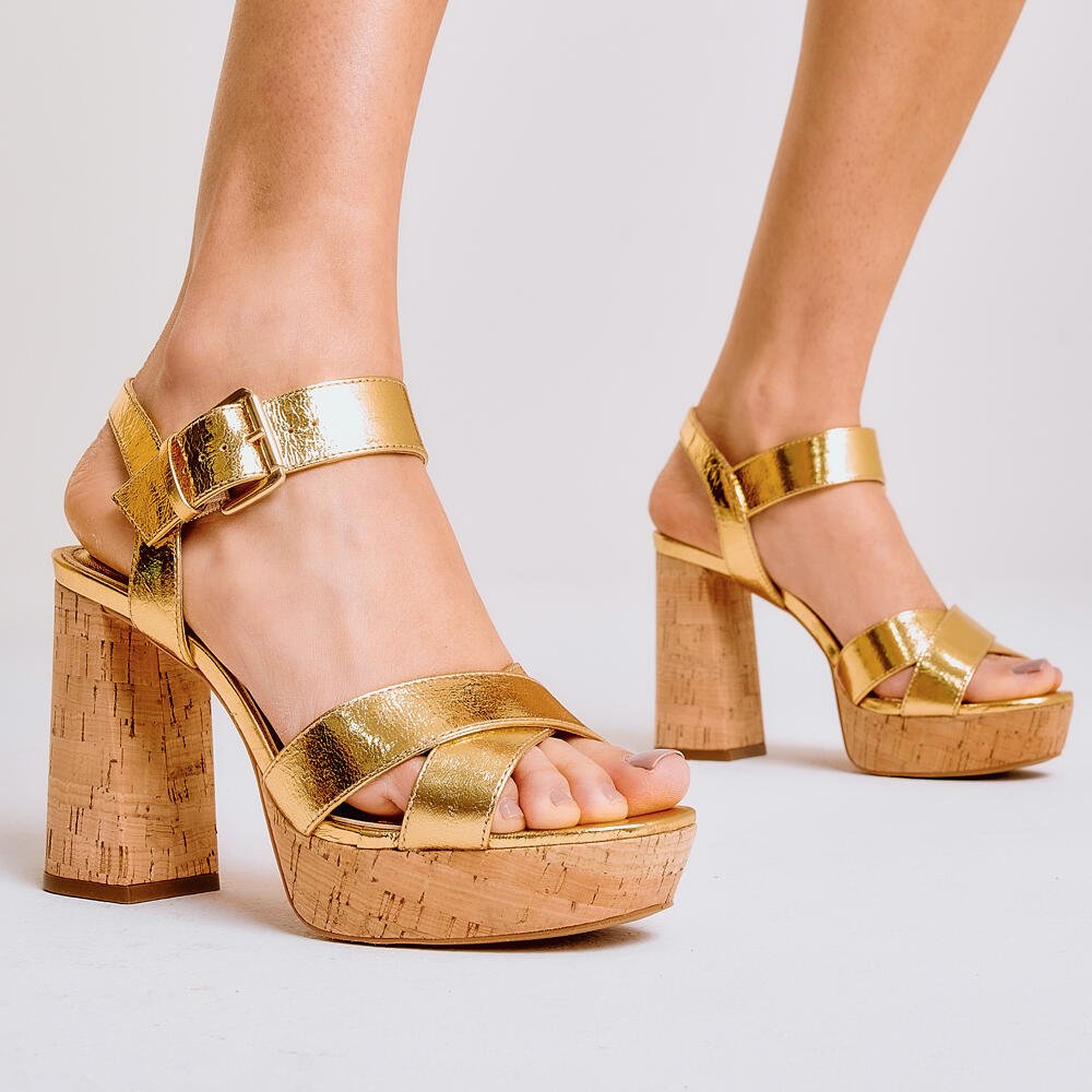 Sandália Couro Ouro Plataforma Cecconello 2809002-3 Dourado 2
