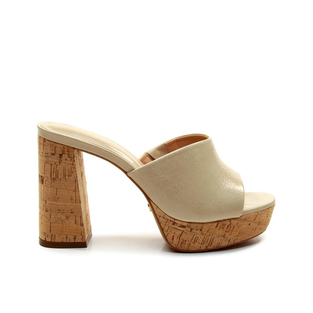 Tamanco Couro Bege Plataforma Cecconello 2809004-1