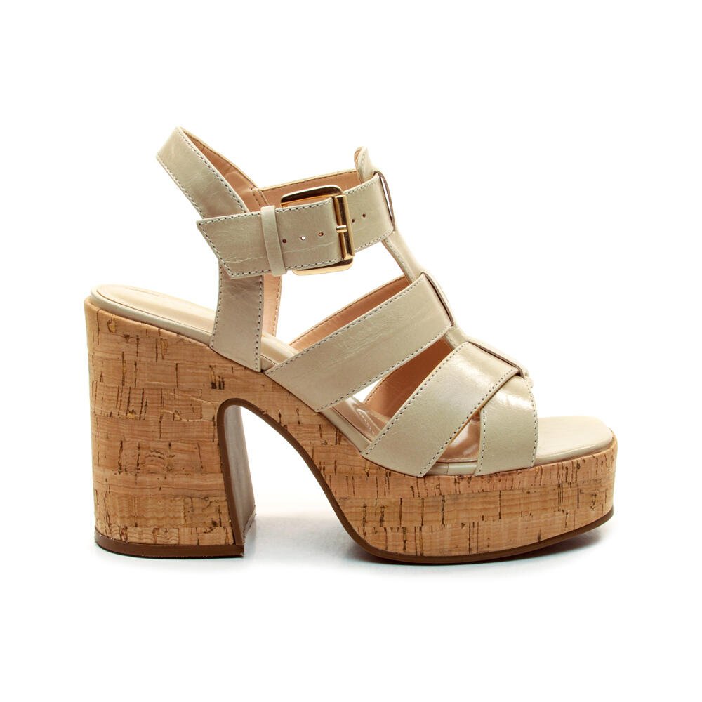 Sandália Plataforma Couro Bege Cecconello 2741012-3