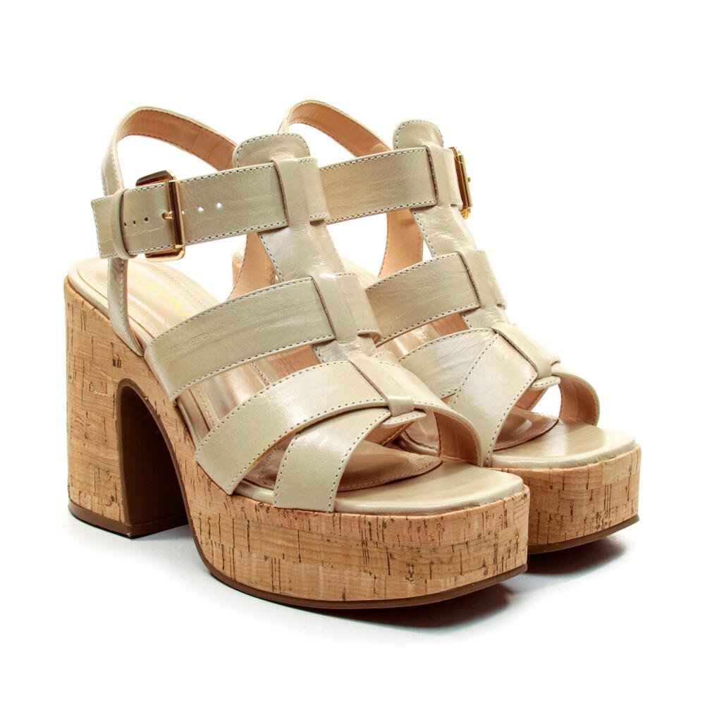 Sandália Plataforma Couro Bege Cecconello 2741012-3 Bege 5
