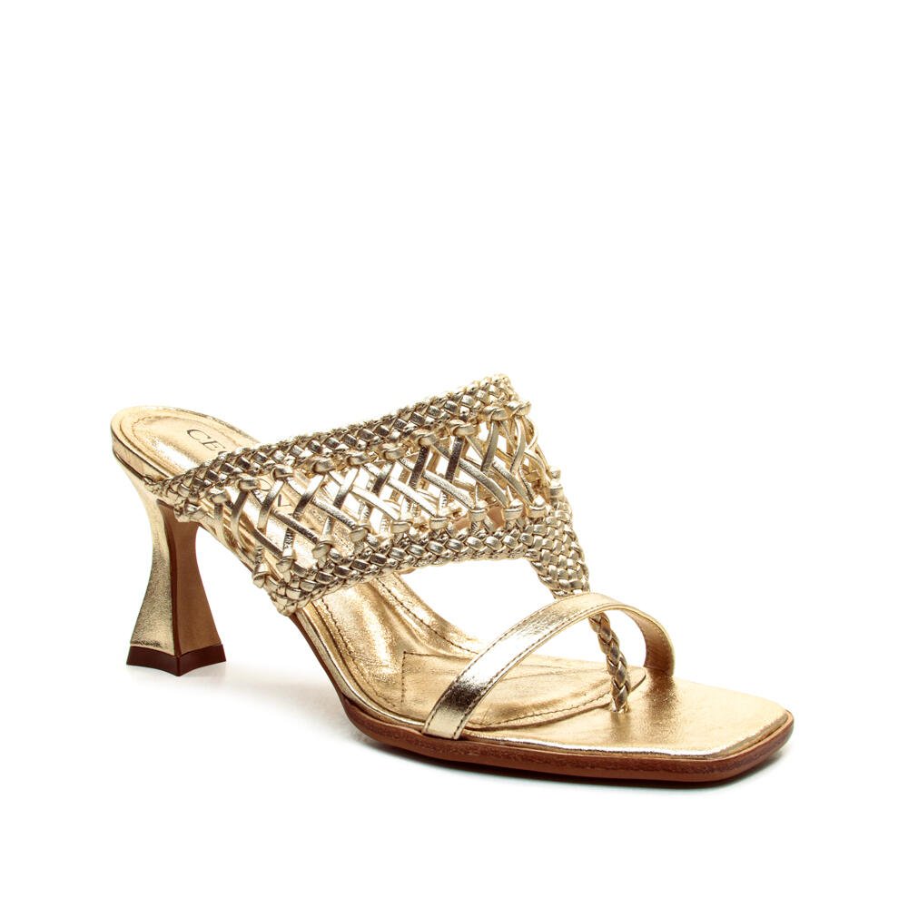 Tamanco Couro Ouro Light Salto Médio Cecconello 2719003-2 Dourado 3