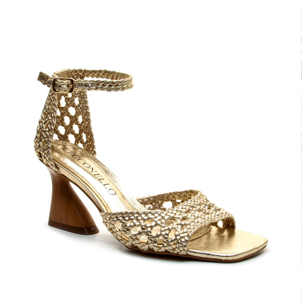 Sandalia Couro Ouro Light Salto Médio Cecconello 2772003-3 Dourado 2