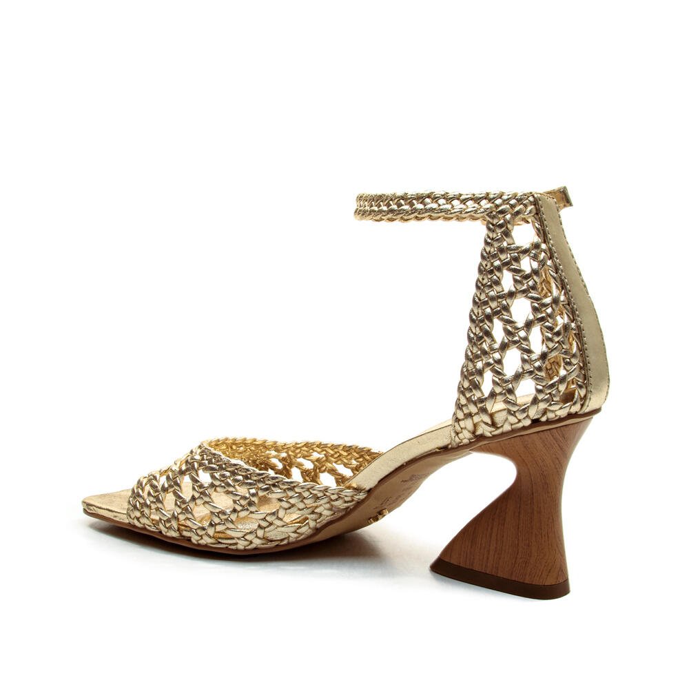 Sandalia Couro Ouro Light Salto Médio Cecconello 2772003-3 Dourado 3