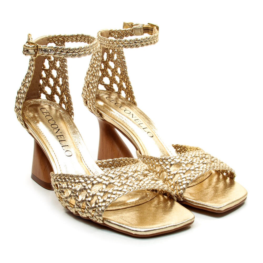 Sandalia Couro Ouro Light Salto Médio Cecconello 2772003-3 Dourado 5