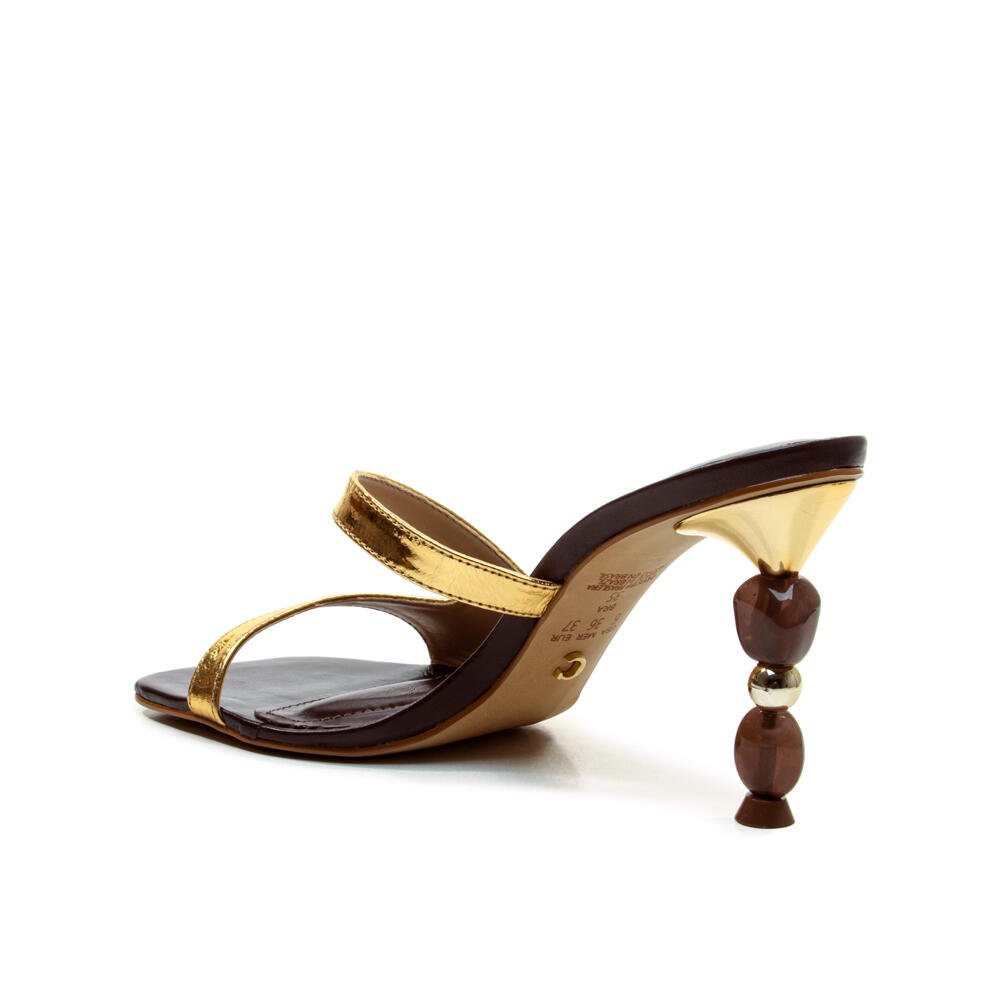 Tamanco Couro Ouro Salto Alto Cecconello 2814002-1 Ouro 4