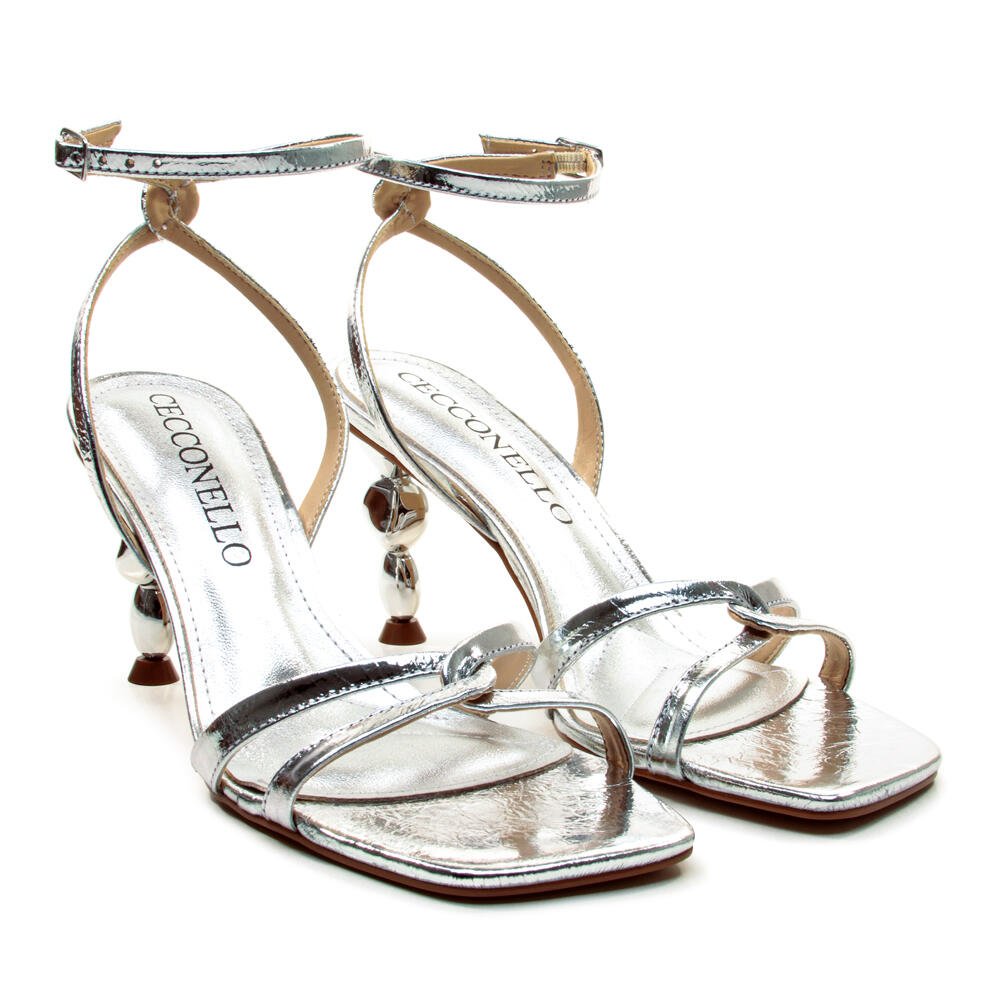Sandália Couro Prata Salto Médio Cecconello 2815001-2 Prata 5