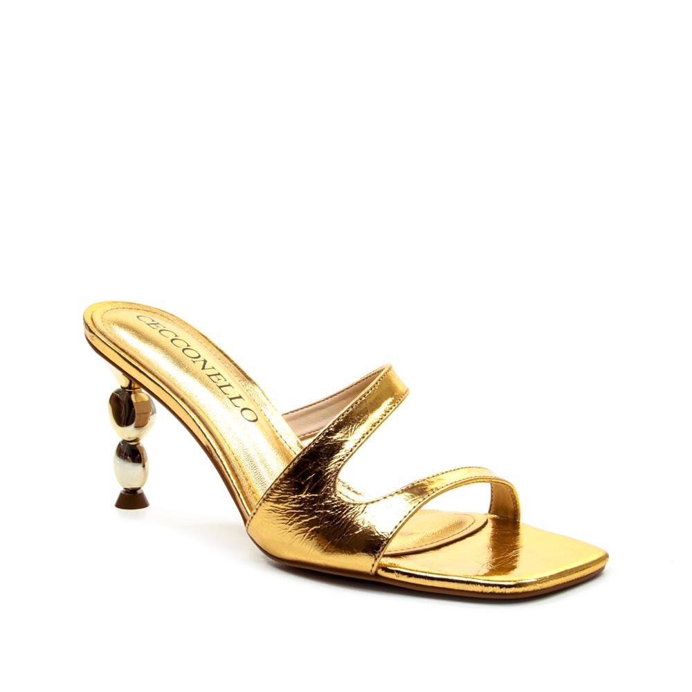Tamanco Couro Ouro Salto Médio Cecconello 2815002-2 Ouro 3