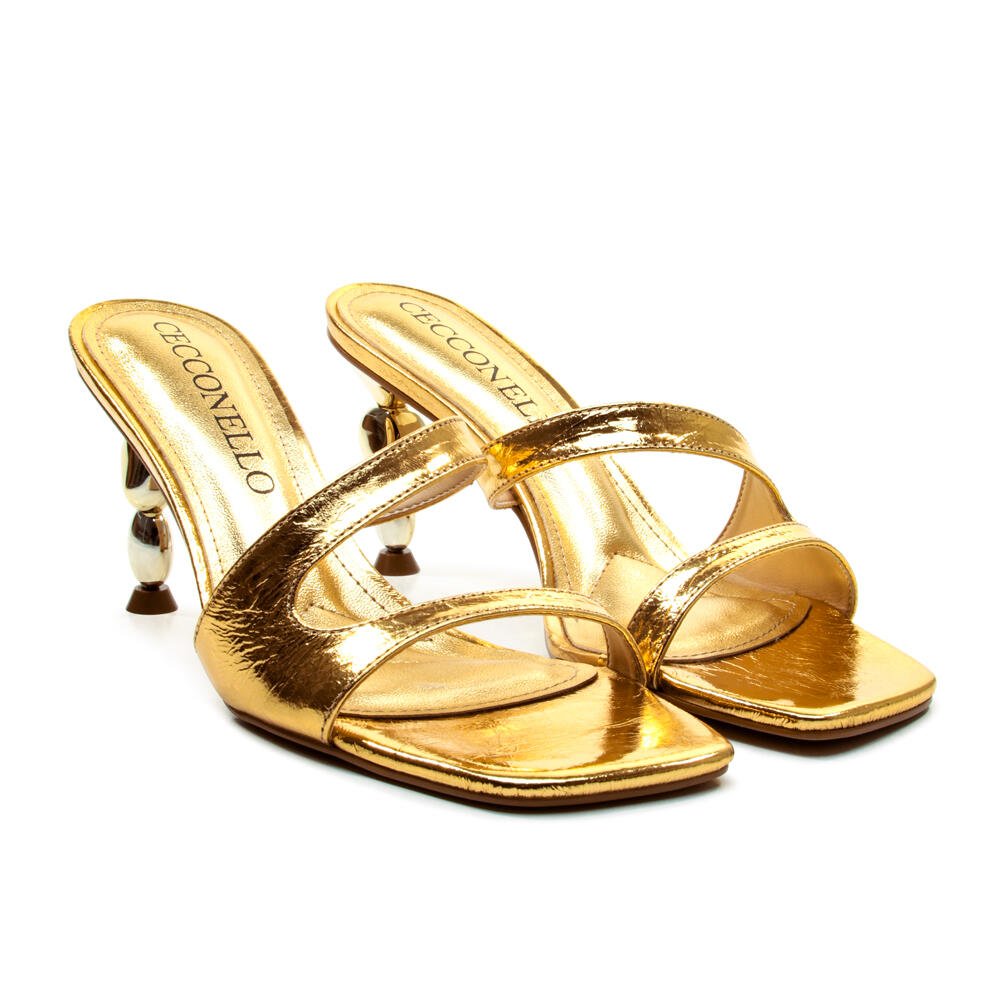 Tamanco Couro Ouro Salto Médio Cecconello 2815002-2 Ouro 5