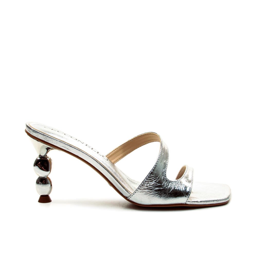 Tamanco Couro Prata Salto Médio Cecconello 2815002-3 Prata 1