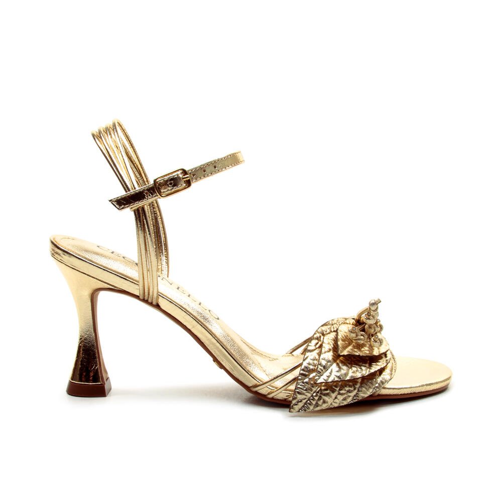 Sandália Couro Ouro Light Salto Médio Cecconello 2796002-2