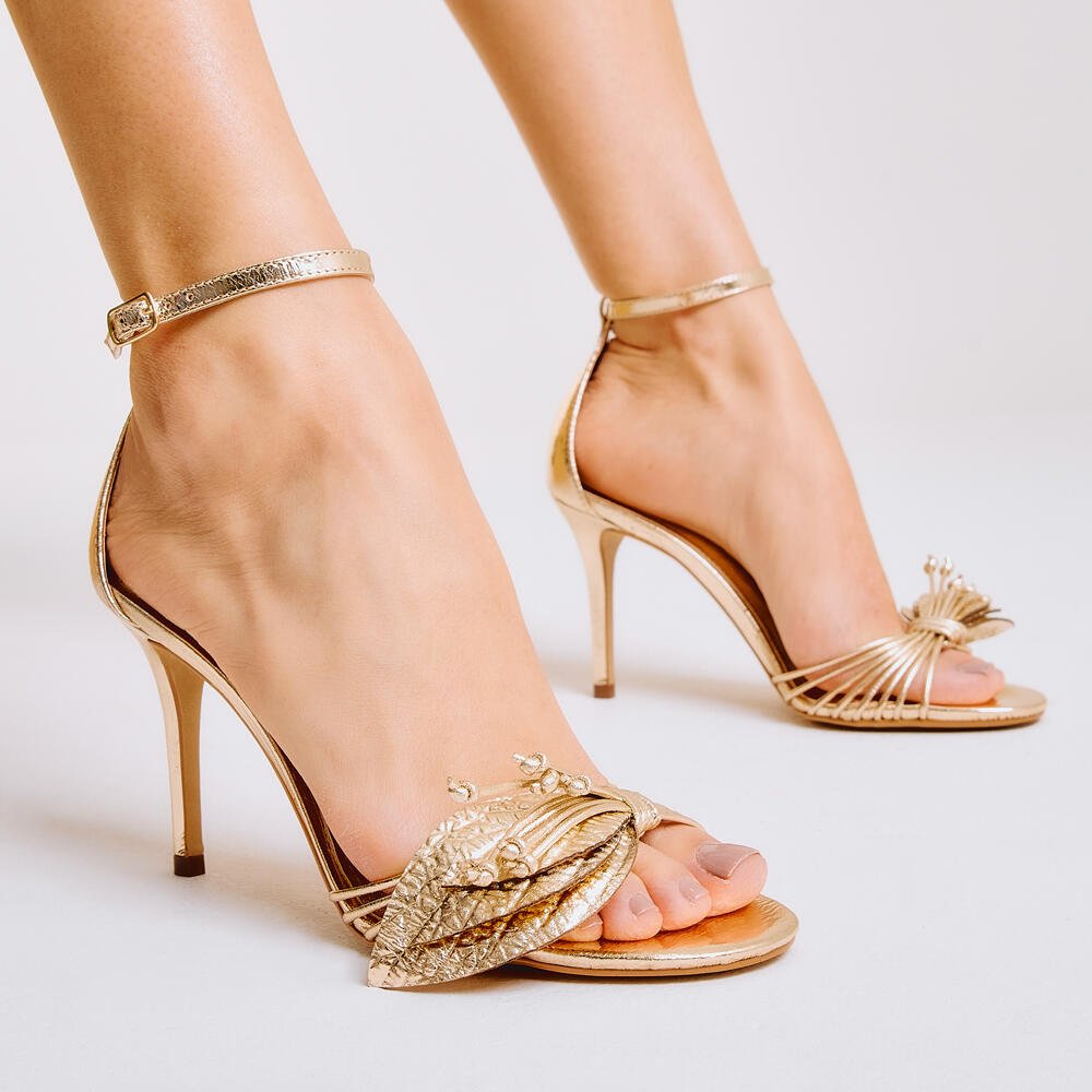 Sandália Couro Ouro Salto Alto Cecconello 2801001-1 Ouro Light 2