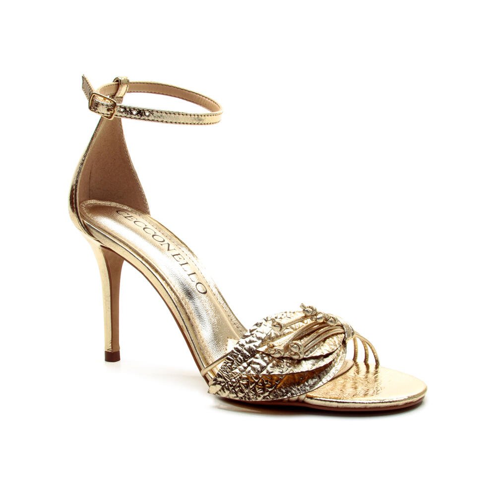Sandália Couro Ouro Salto Alto Cecconello 2801001-1 Ouro Light 3