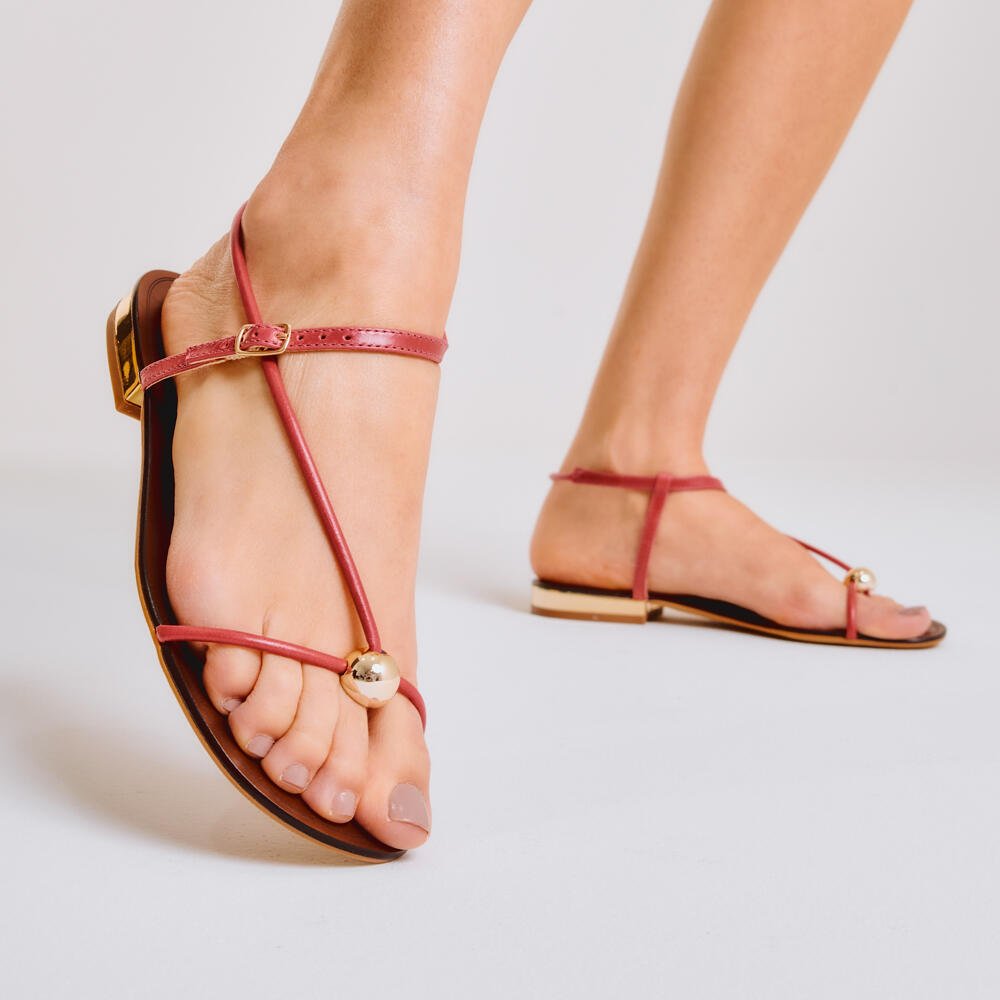 Rasteira Couro Vermelho Cecconello 2724010-2 Vermelho 2