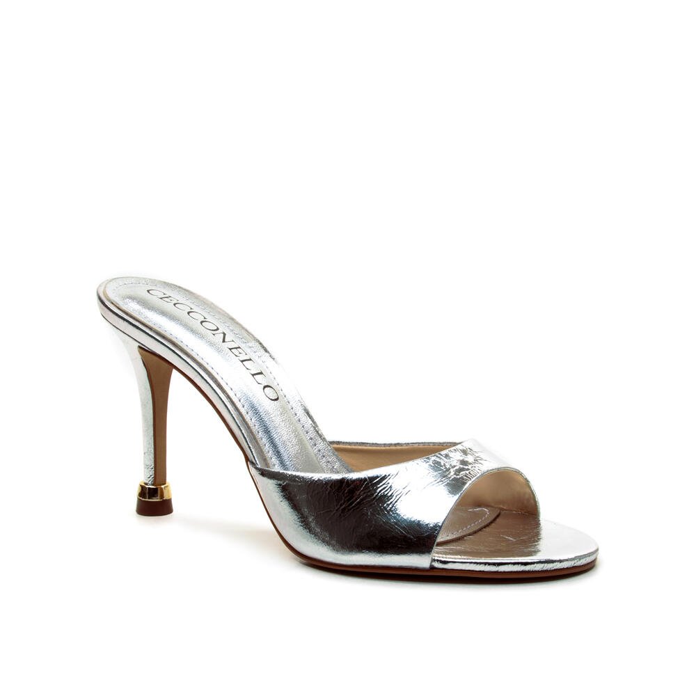 Tamanco Couro Prata Salto Alto Cecconello 2797001-2 Prata 3