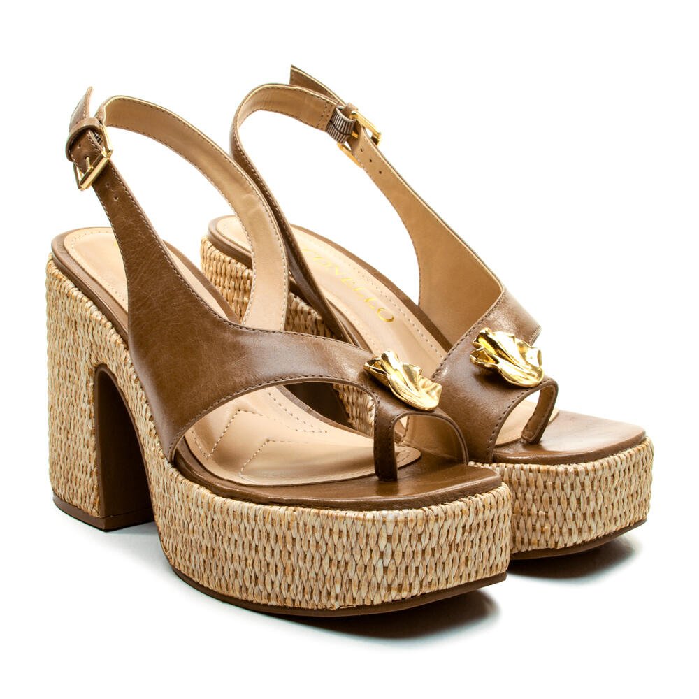 Sandália Plataforma Couro Marrom Cecconello 2741010-2 Marrom 5