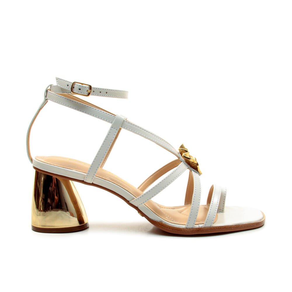 Sandália Couro Branco Salto Bloco Cecconello 2805001-1