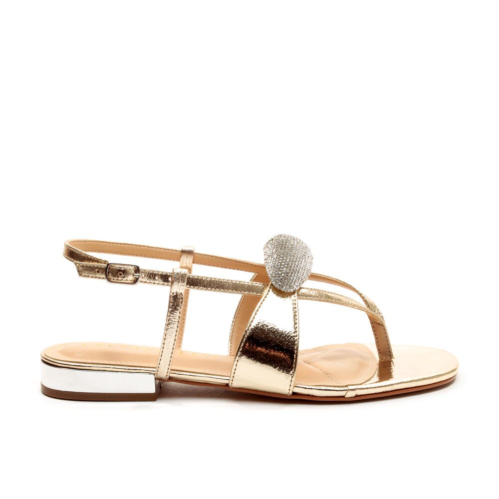 Sandália Rasteira Couro Ouro Cecconello 2498010-1