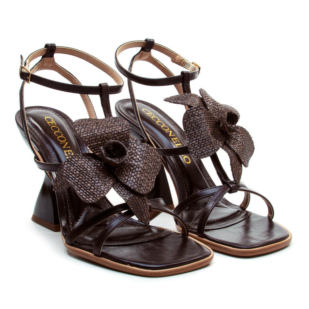Sandália Couro Marrom Salto Alto Cecconello 2718009-4 Marrom 5