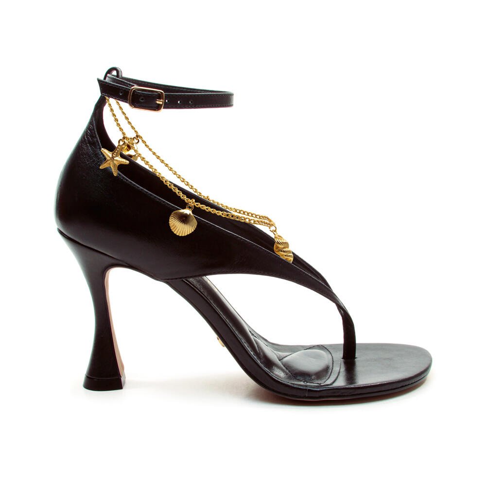 Sandália Couro Preto Salto Alto Cecconello 2794001-2